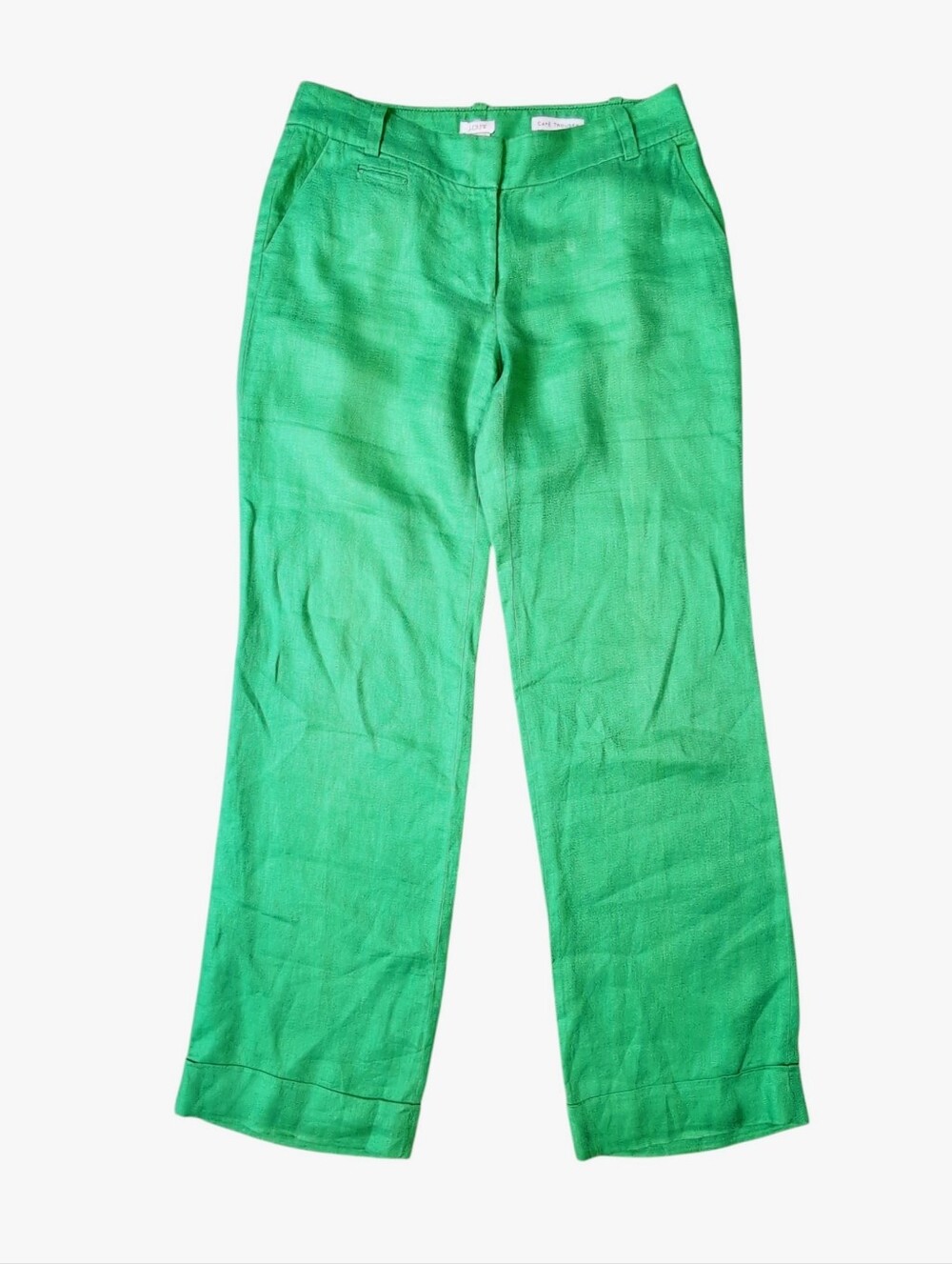 J.Crew Linen Cafe Trousers Women's Size 4 Green Cuffed Wide Leg Pants
